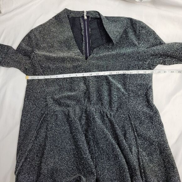 VINTAGE‎ 70s dress silver metallic glitter long sleeve v-neck M - Picture 7 of 9